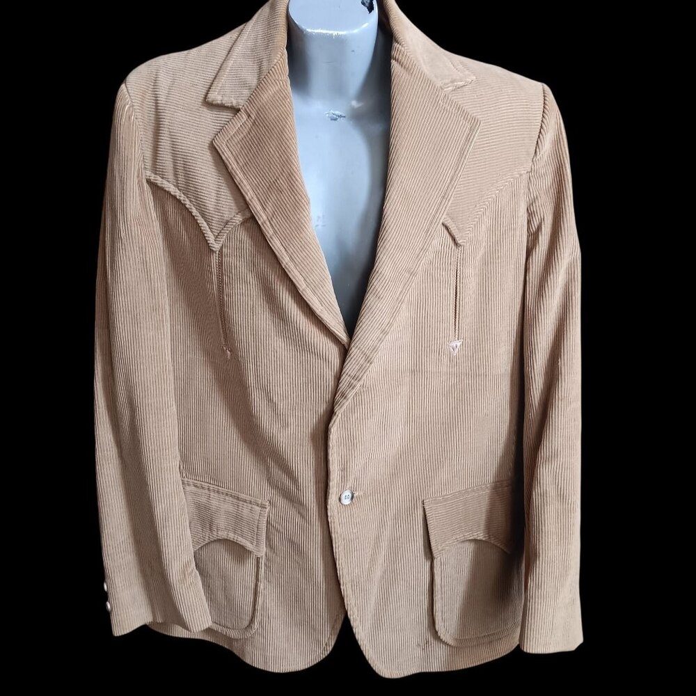 XL 48L Vintage Cowboy Blazer Jacket Mens Corduroy Tregos Oklahoma 1970's Rancher